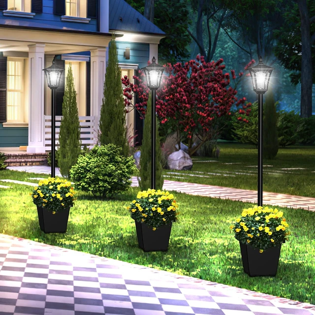 Alt view image 6 of 7 - 64 Inch Solar Lamp Post Light with Planter, Cool White Pole Light