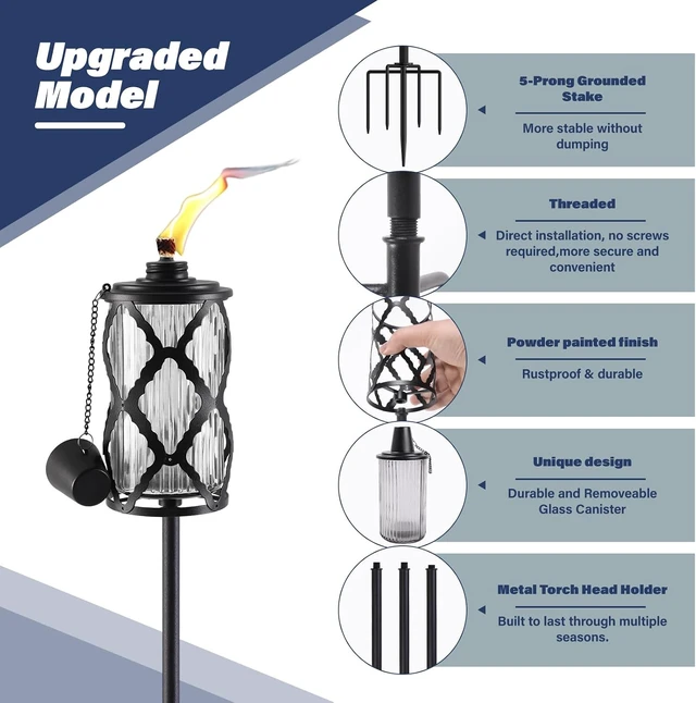 Alt view image 3 of 7 - 6 Pack 16 Oz Glass Citronella Torches for Outside Garden