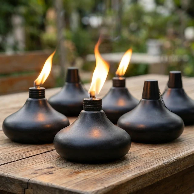 Main image of Upgraded Tabletop Torch Set of 6 24.5 oz Refillable Metal Citronella Lanterns for Patio, Yard, Deck, Garden, Party