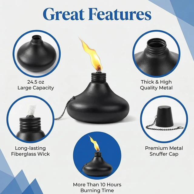 Alt view image 3 of 7 - Upgraded Tabletop Torch Set of 6 24.5 oz Refillable Metal Citronella Lanterns for Patio, Yard, Deck, Garden, Party