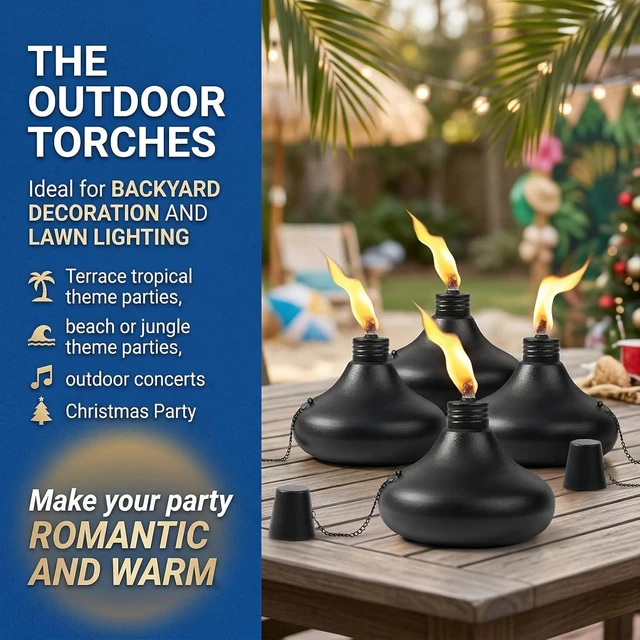 Alt view image 7 of 7 - Upgraded Tabletop Torch Set of 6 24.5 oz Refillable Metal Citronella Lanterns for Patio, Yard, Deck, Garden, Party