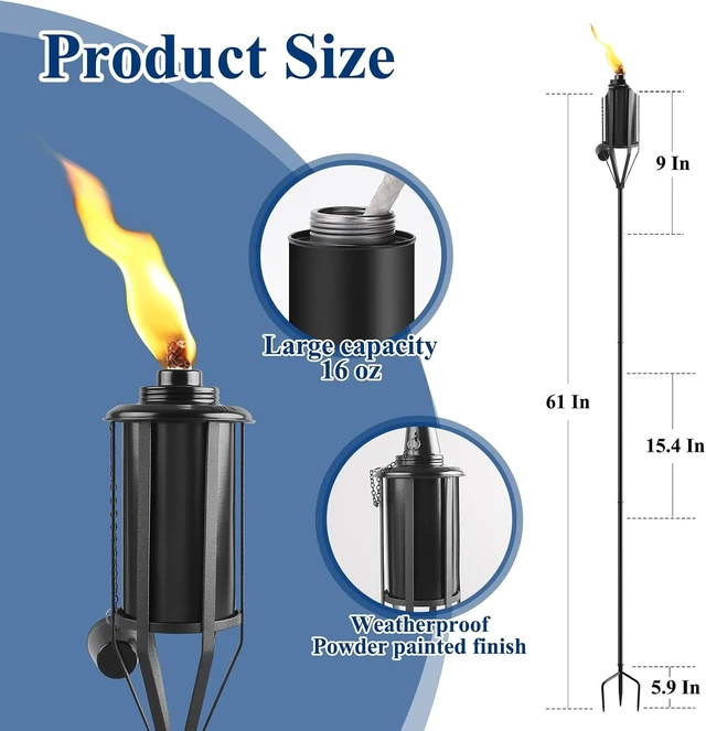 Alt view image 2 of 7 - 6 Pack 16oz Outdoor Metal Torches for Outside Garden Décor