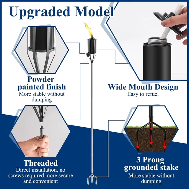 Alt view image 3 of 7 - 6 Pack 16oz Outdoor Metal Torches for Outside Garden Décor