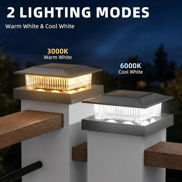 Alt view image 2 of 7 - 12 Pack Solar Post Cap Lights for 4x4 Posts Dual-Color Waterproof, Fits 4x4 Vinyl or 3.5x3.5 Wood, Dusk to Dawn for Deck, Garden & Porch, Black