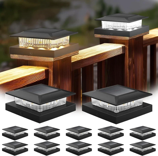 Main image of 12 Pack Solar Post Cap Lights for 4x4 Posts Dual-Color Waterproof, Fits 4x4 Vinyl or 3.5x3.5 Wood, Dusk to Dawn for Deck, Garden & Porch, Black