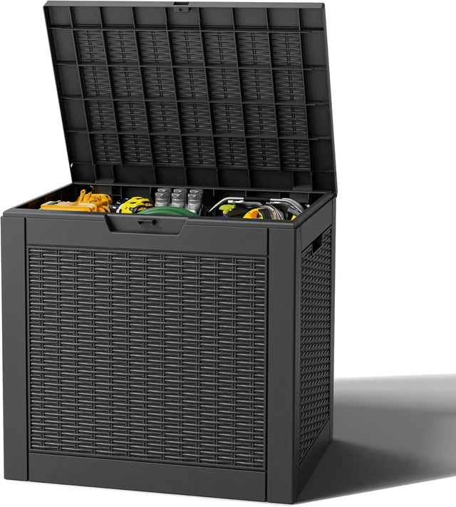 Main image of 31 Gallon Waterproof Resin Outdoor Storage Box with Lockable Lid, Indoor & Outdoor (Black)