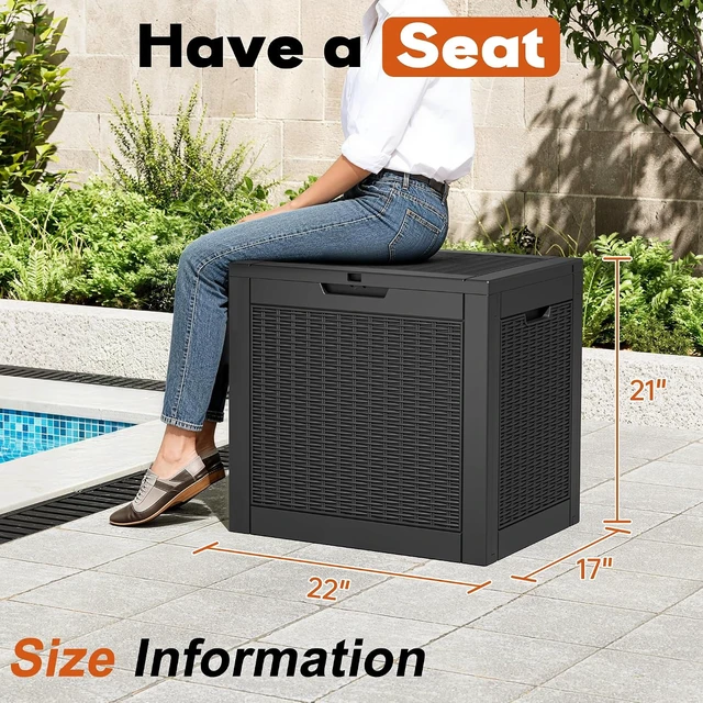 Alt view image 2 of 6 - 31 Gallon Waterproof Resin Outdoor Storage Box with Lockable Lid, Indoor & Outdoor (Black)