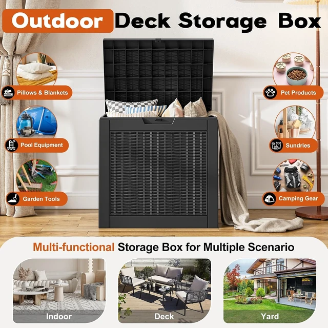 Alt view image 3 of 6 - 31 Gallon Waterproof Resin Outdoor Storage Box with Lockable Lid, Indoor & Outdoor (Black)