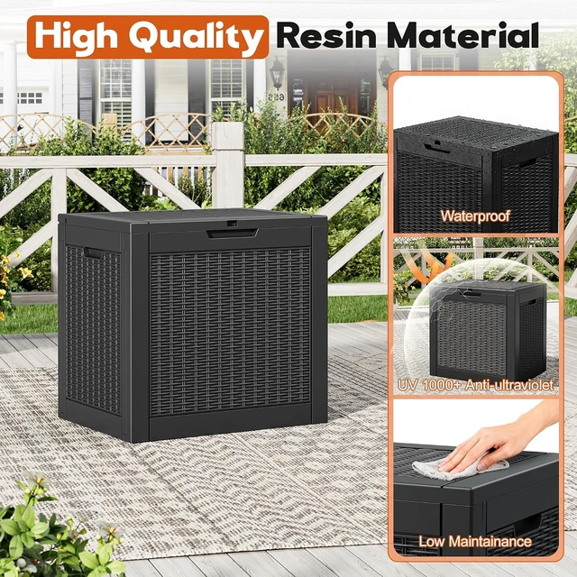 Alt view image 4 of 6 - 31 Gallon Waterproof Resin Outdoor Storage Box with Lockable Lid, Indoor & Outdoor (Black)