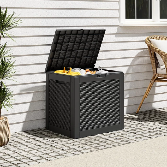 Alt view image 5 of 6 - 31 Gallon Waterproof Resin Outdoor Storage Box with Lockable Lid, Indoor & Outdoor (Black)