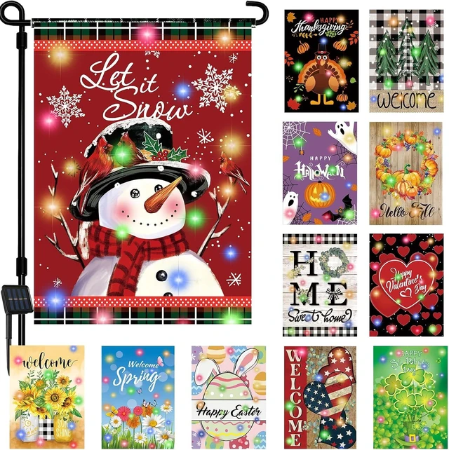 Main image of Set of 12 Lighted Seasonal Garden Flags, 12 x 18 Inch Double Sided