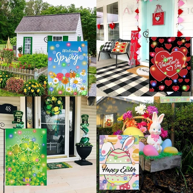 Alt view image 5 of 7 - Set of 12 Lighted Seasonal Garden Flags, 12 x 18 Inch Double Sided