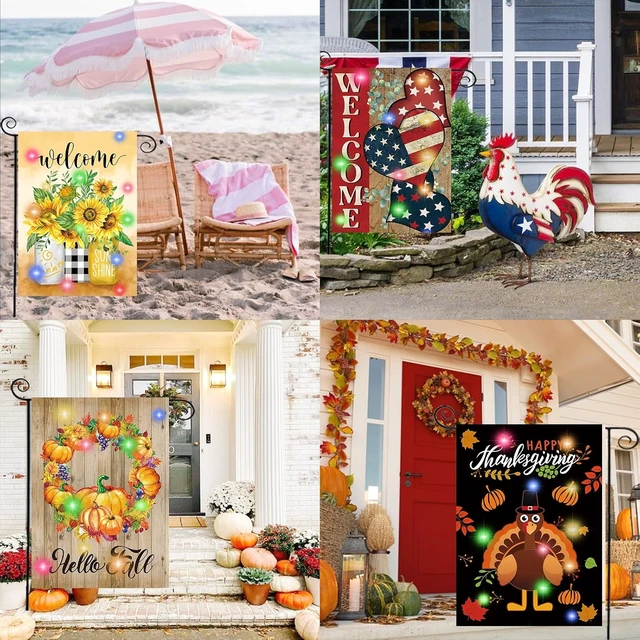 Alt view image 6 of 7 - Set of 12 Lighted Seasonal Garden Flags, 12 x 18 Inch Double Sided