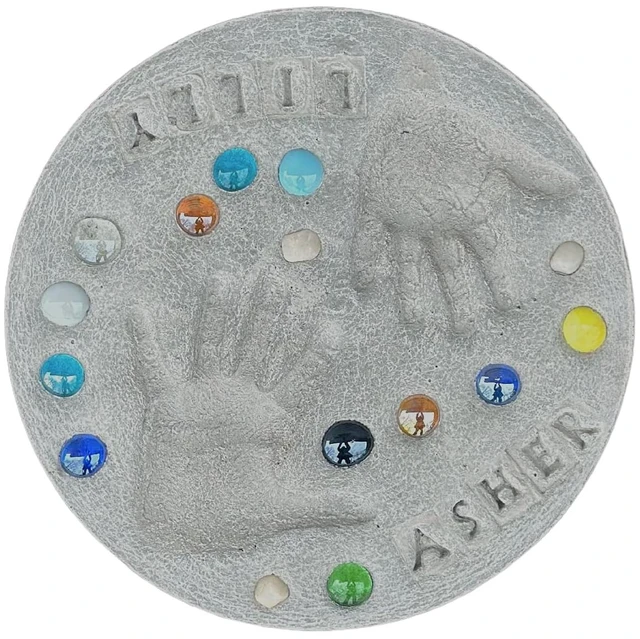 Main image of Large DIY Stepping Stone Kit Handprint & Footprint, 12 Inch + Stamp Set, Mother's Day Gift