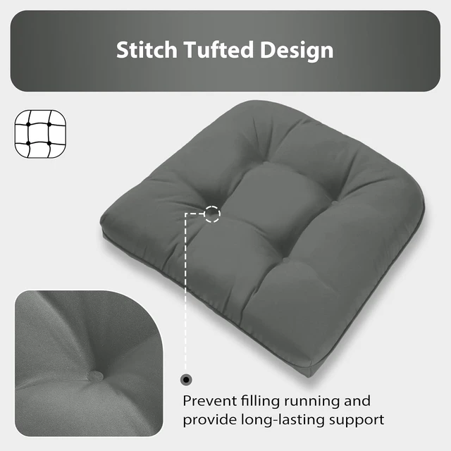 Alt view image 7 of 7 - 19x19 Outdoor Chair Cushions Set of 2 Thick Tufted Water-Resistant Seat Cushions for Lawn Chairs, Overstuffed, Grey