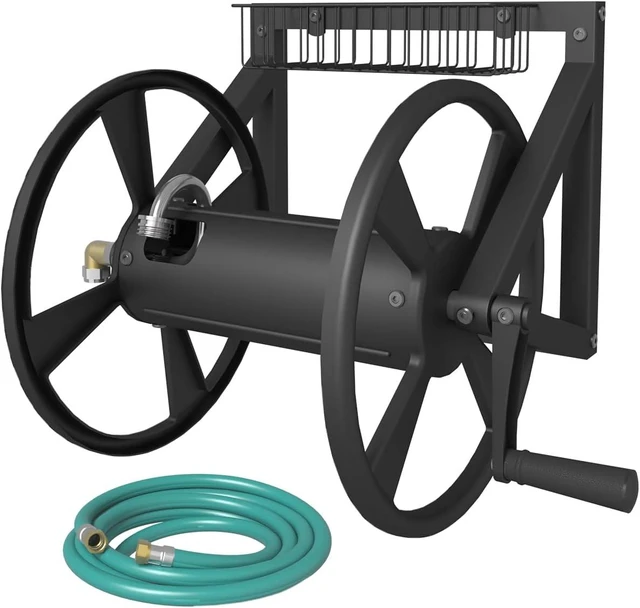 Main image of Black Triangle Wall Mounted Garden Hose Reel, Outdoor Hose Holder