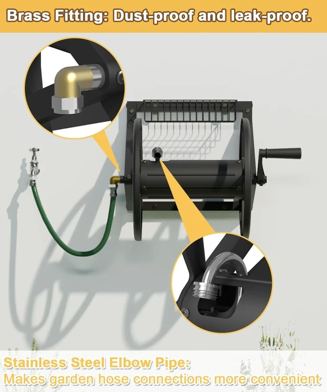 Alt view image 2 of 7 - Black Triangle Wall Mounted Garden Hose Reel, Outdoor Hose Holder
