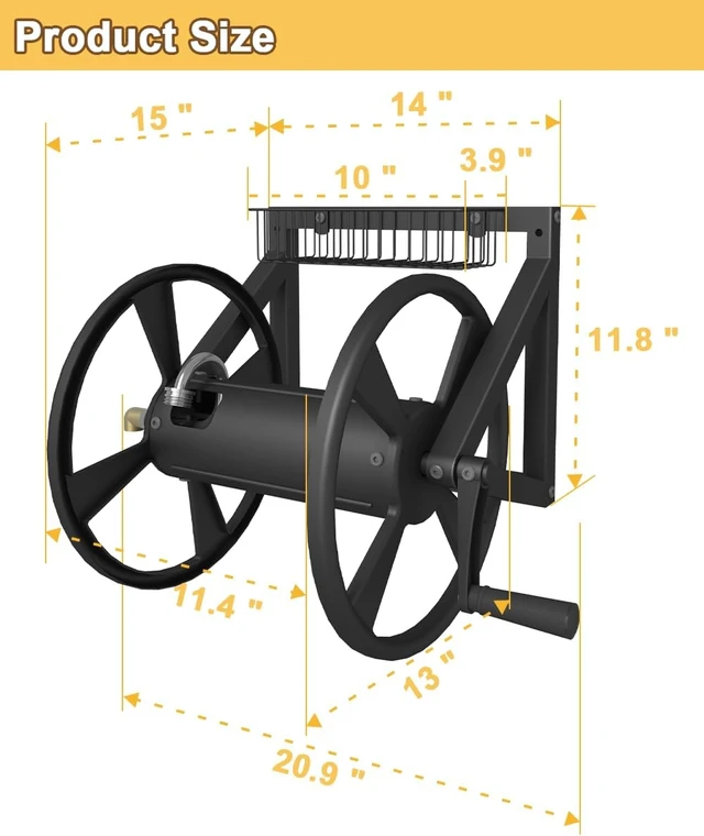 Alt view image 6 of 7 - Black Triangle Wall Mounted Garden Hose Reel, Outdoor Hose Holder