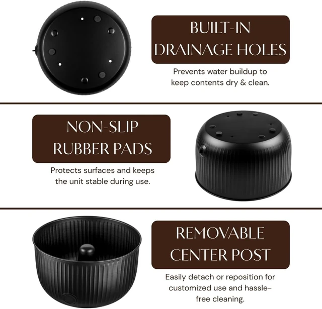 Alt view image 5 of 7 - Garden Hose Holder with Lid 100ft Ridge Embossed Metal Matte Black Pot with Drainage, Decorative Outdoor Storage Caddy