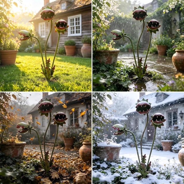 Alt view image 6 of 7 - 2 Pcs 25 Inch Whimsical Metal Carnivorous Plant Garden Stakes