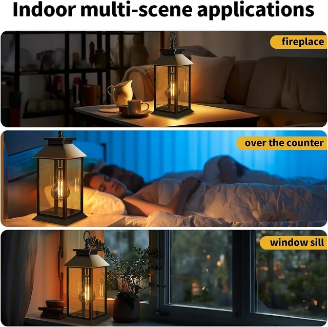 Alt view image 4 of 7 - 2 Pack Hanging Glass Solar Lanterns Outdoor Waterproof, Dual Power Solar & 2*AA Battery, for Porch, Patio, Yard, Indoor Table or Mantel