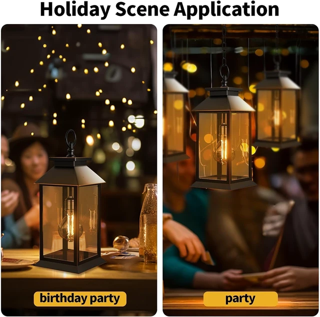 Alt view image 5 of 7 - 2 Pack Hanging Glass Solar Lanterns Outdoor Waterproof, Dual Power Solar & 2*AA Battery, for Porch, Patio, Yard, Indoor Table or Mantel