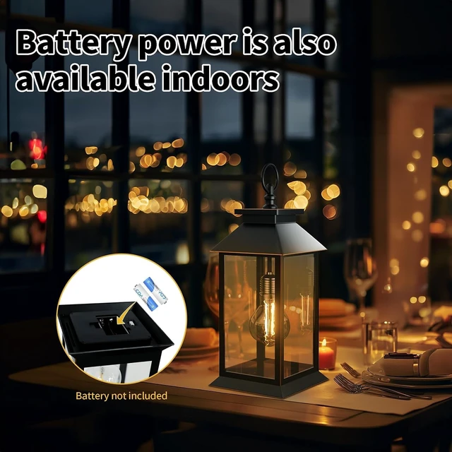 Alt view image 6 of 7 - 2 Pack Hanging Glass Solar Lanterns Outdoor Waterproof, Dual Power Solar & 2*AA Battery, for Porch, Patio, Yard, Indoor Table or Mantel