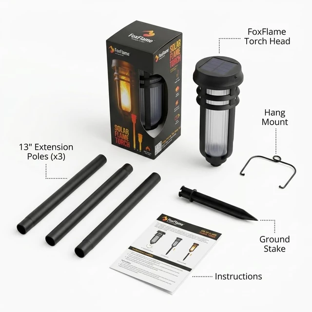 Alt view image 2 of 7 - Metal Solar Tiki Torch Lights with Patented Fire Effect