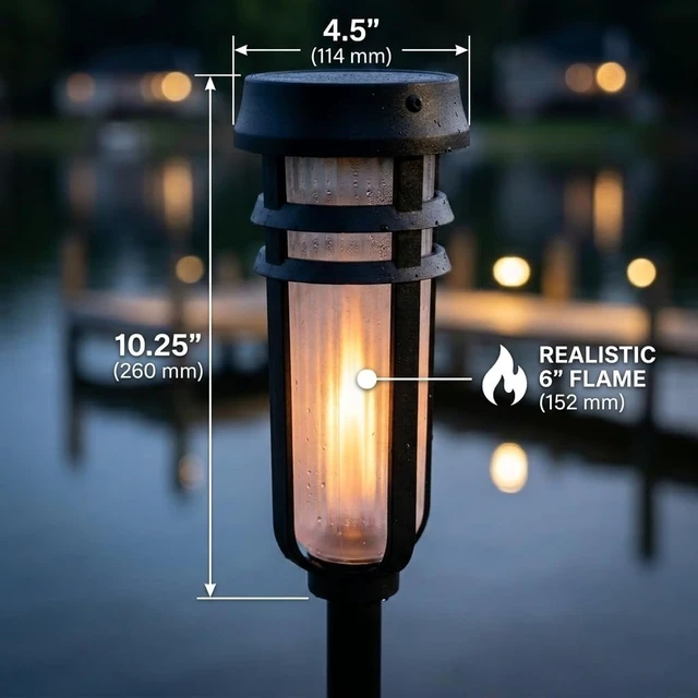 Alt view image 3 of 7 - Metal Solar Tiki Torch Lights with Patented Fire Effect