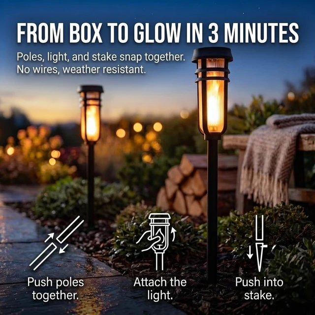 Alt view image 4 of 7 - Metal Solar Tiki Torch Lights with Patented Fire Effect