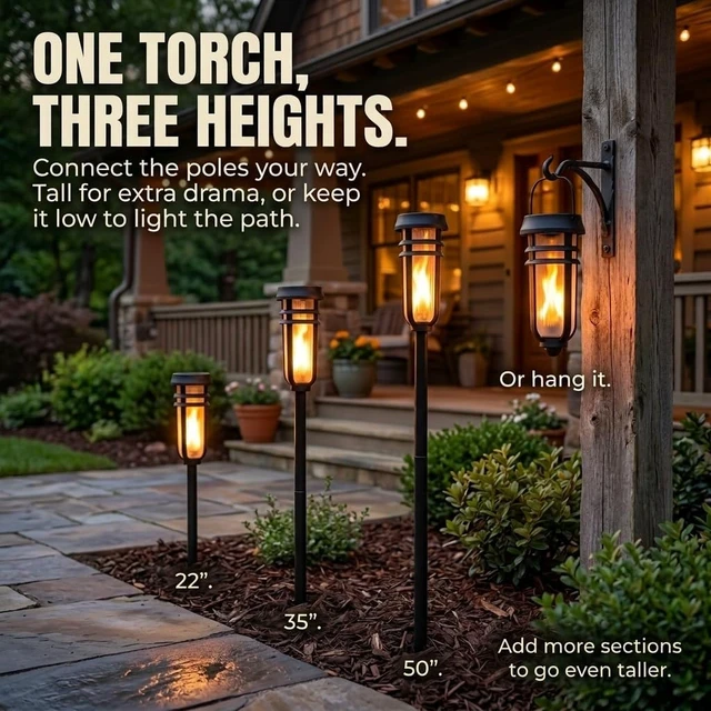 Alt view image 5 of 7 - Metal Solar Tiki Torch Lights with Patented Fire Effect