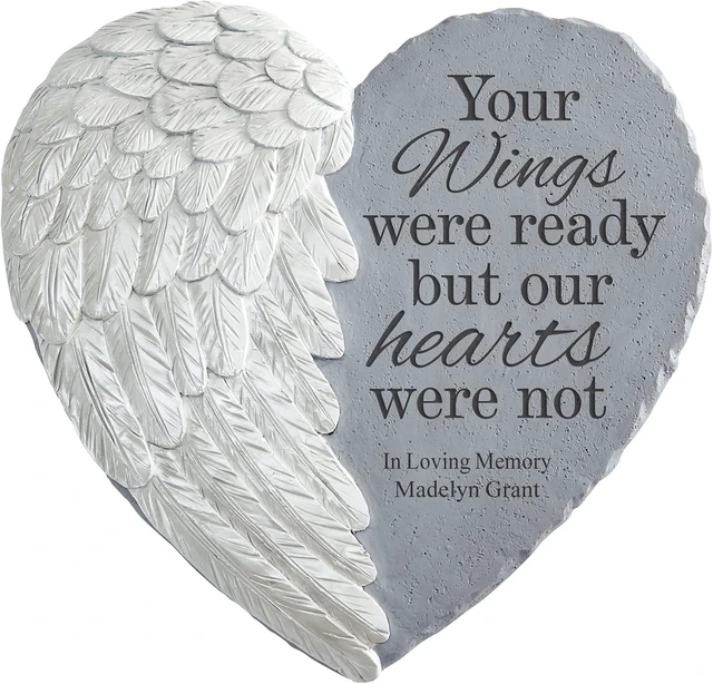 Main image of Personalized Memorial Garden Stone Sympathy, Condolences, 3D Wings of Love, Durable Resin Indoor/Outdoor