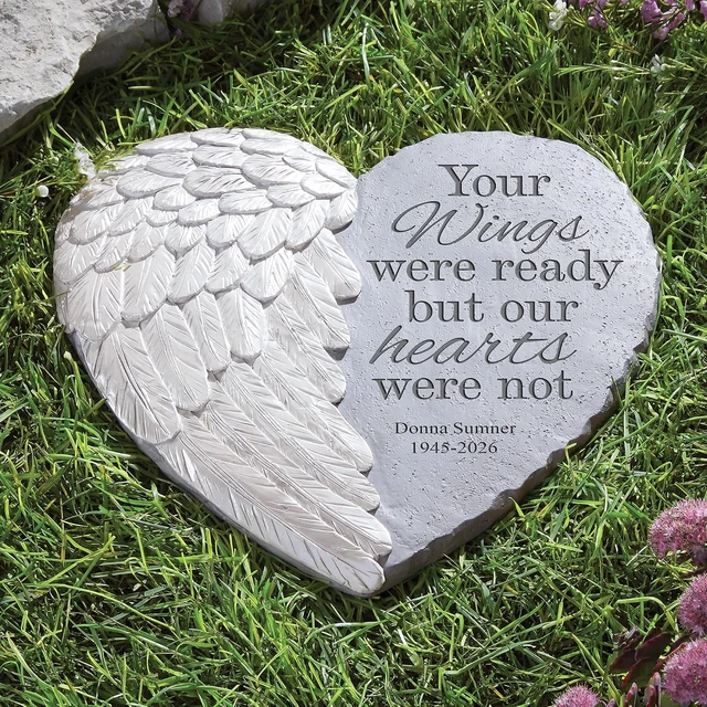 Alt view image 2 of 7 - Personalized Memorial Garden Stone Sympathy, Condolences, 3D Wings of Love, Durable Resin Indoor/Outdoor