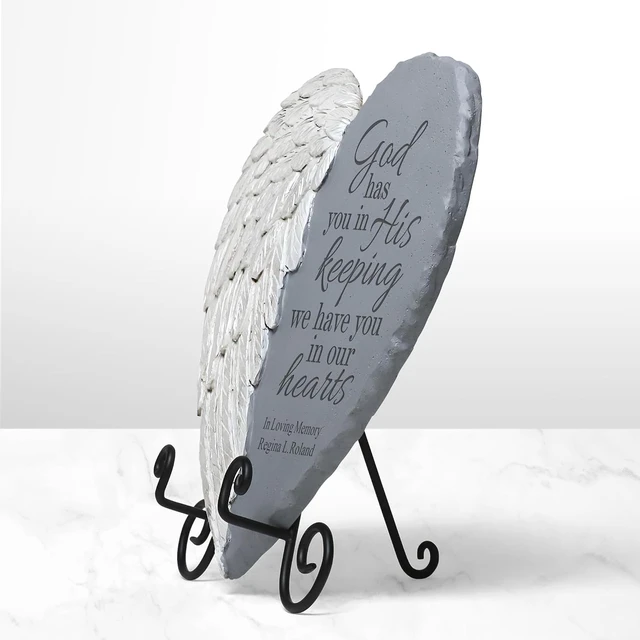 Alt view image 4 of 7 - Personalized Memorial Garden Stone Sympathy, Condolences, 3D Wings of Love, Durable Resin Indoor/Outdoor