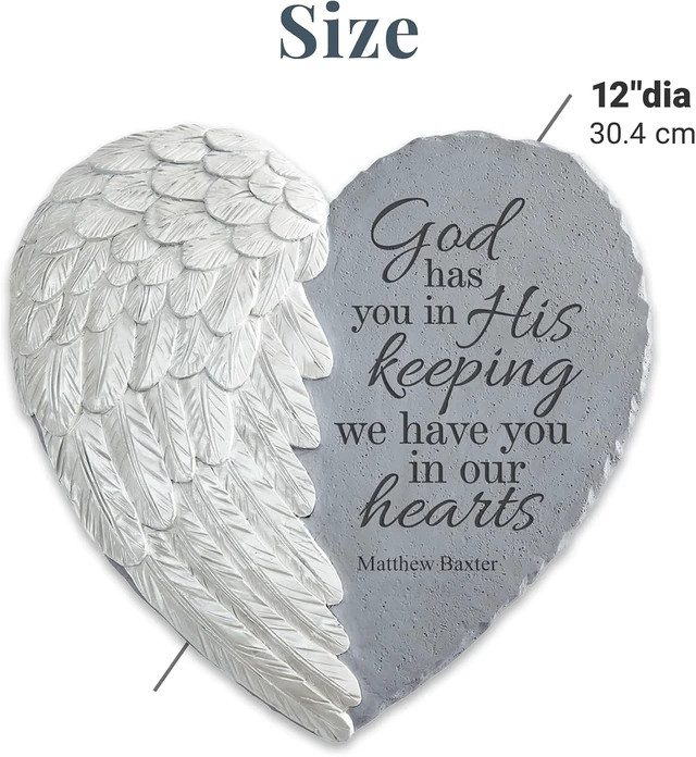 Alt view image 7 of 7 - Personalized Memorial Garden Stone Sympathy, Condolences, 3D Wings of Love, Durable Resin Indoor/Outdoor