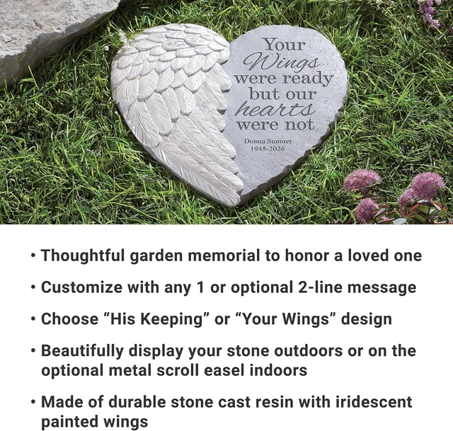 Alt view image 6 of 7 - Personalized Memorial Garden Stone Sympathy, Condolences, 3D Wings of Love, Durable Resin Indoor/Outdoor