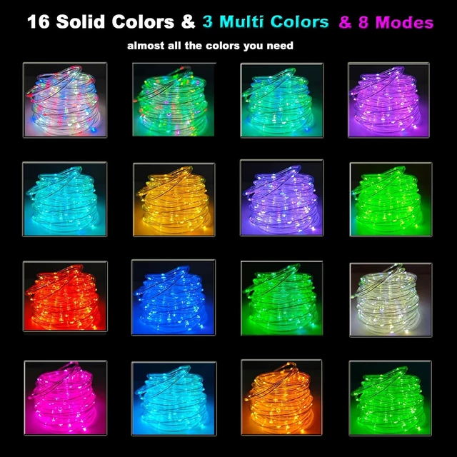 Alt view image 2 of 7 - 66FT Solar Rope Lights Outdoor 200 LEDs, 19 Colors with Remote