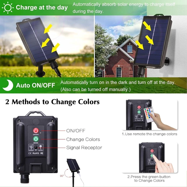 Alt view image 4 of 7 - 66FT Solar Rope Lights Outdoor 200 LEDs, 19 Colors with Remote