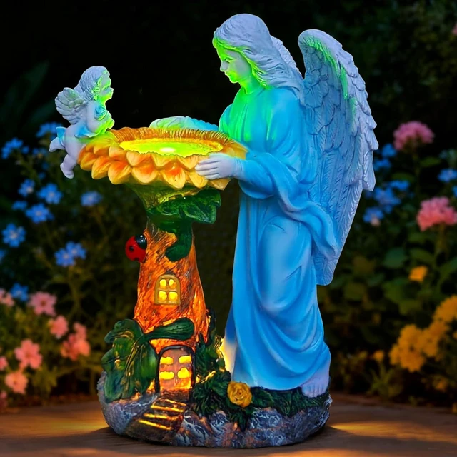 Main image of Solar Angel Garden Statue with Color Changing Light, Outdoor Decor