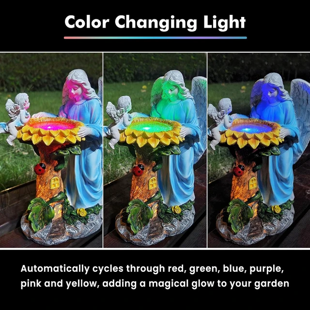 Alt view image 2 of 7 - Solar Angel Garden Statue with Color Changing Light, Outdoor Decor