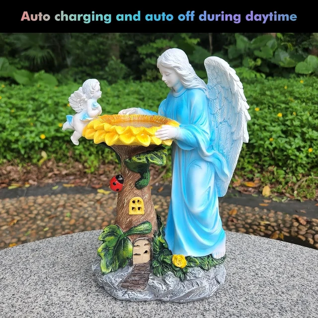 Alt view image 4 of 7 - Solar Angel Garden Statue with Color Changing Light, Outdoor Decor