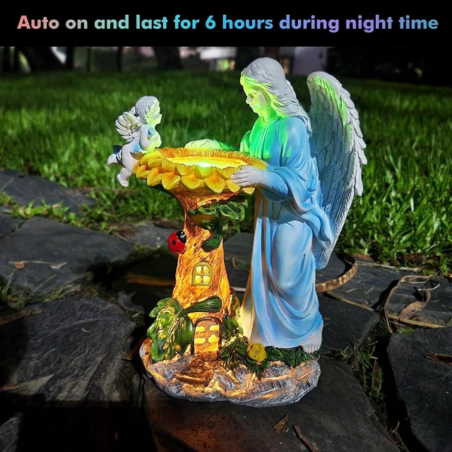 Alt view image 5 of 7 - Solar Angel Garden Statue with Color Changing Light, Outdoor Decor