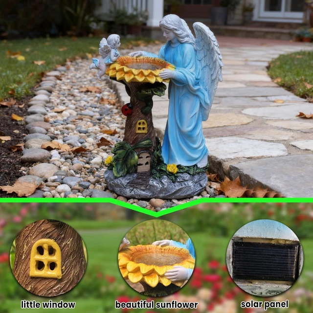 Alt view image 6 of 7 - Solar Angel Garden Statue with Color Changing Light, Outdoor Decor