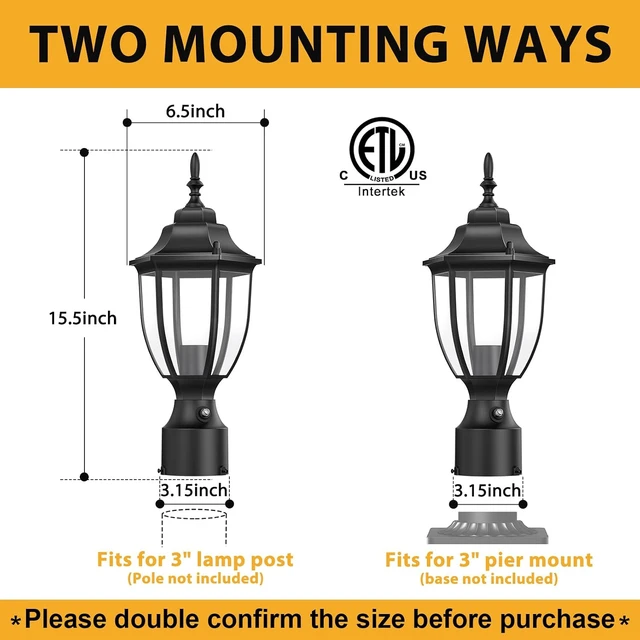 Alt view image 2 of 7 - Aluminum Dusk to Dawn Outdoor Post Light Fixture