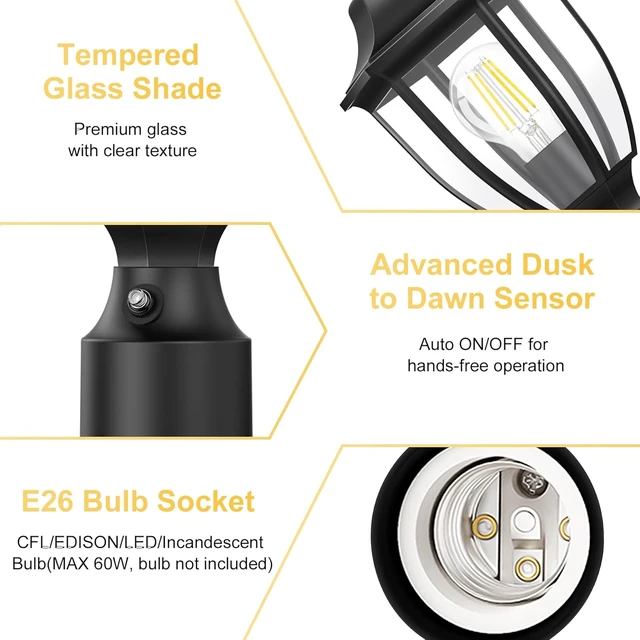 Alt view image 5 of 7 - Aluminum Dusk to Dawn Outdoor Post Light Fixture