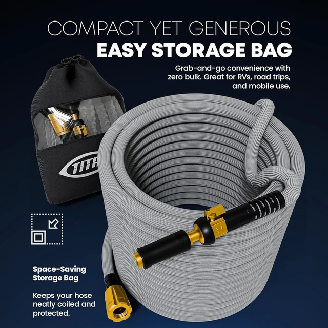 Alt view image 6 of 7 - 50FT Flexible Garden Hose Ultra Lightweight, Heavy Duty Water Hose with Brass Fittings & Jet Nozzle, Kink-Free Non-Expanding Fabric for Yard, Lawn, Car Wash