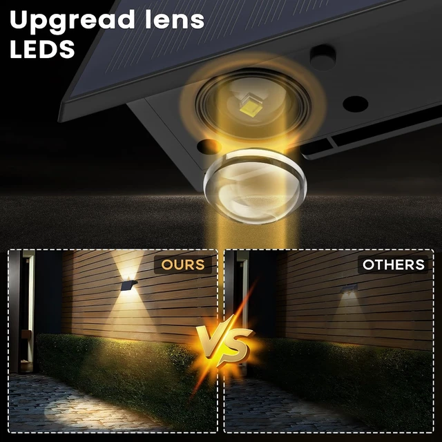 Alt view image 7 of 7 - Solar Fence Lights Outdoor IP67 Waterproof Multicolor Up & Down Wall Sconce, Dusk to Dawn for Patio, House, Garage, Porch, Garden (6 Pack)