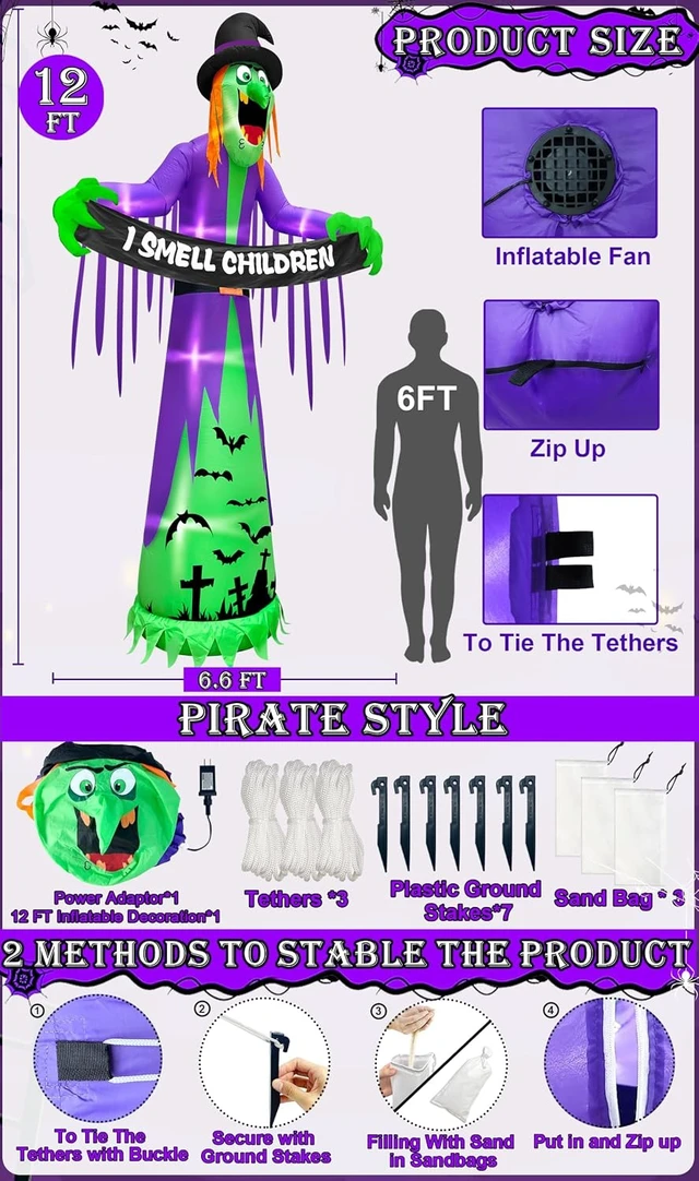 Alt view image 2 of 6 - 12FT Giant Halloween Witch Inflatable Outdoor Garden Decor