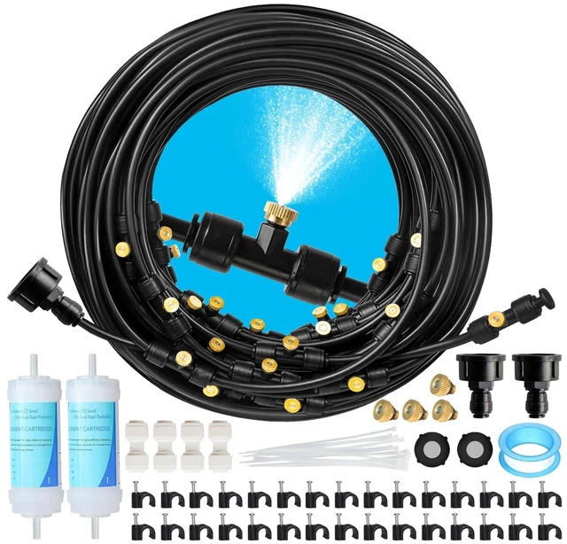 Main image of 100FT Outdoor Patio Misting Cooling System 100FT (30M) Line + 32 Brass Mist Nozzles for Garden, Greenhouse, Trampoline, Waterpark