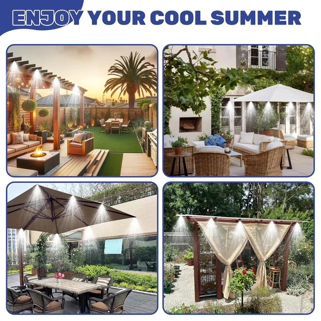 Alt view image 6 of 6 - 100FT Outdoor Patio Misting Cooling System 100FT (30M) Line + 32 Brass Mist Nozzles for Garden, Greenhouse, Trampoline, Waterpark